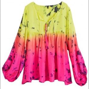 Calypso St. Barth billow tie dye silk blouse, Sz XS